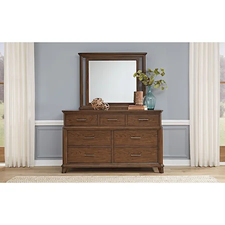 Transitional Rustic Dresser and Mirror Set
